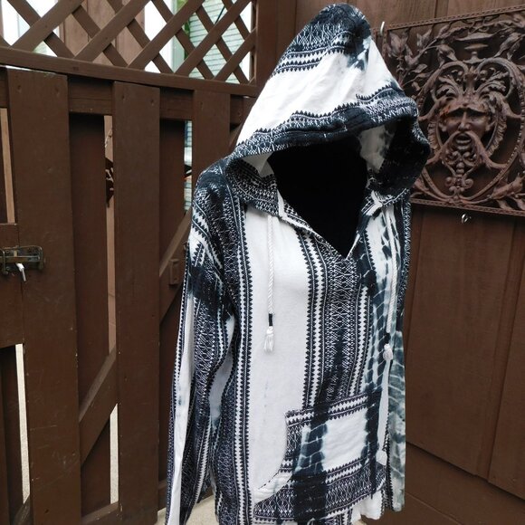 Beach by Exist XL B&W Embroidered Tie Dye Boho Hippie Hoodie Sweatshirt - Picture 2 of 4